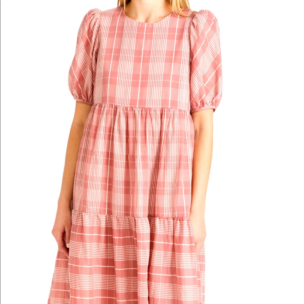 English factory plaid midi dress rose m